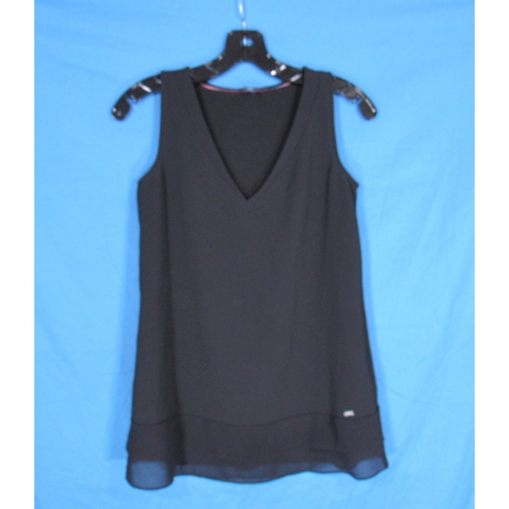 TOMMY HILFIGER Black CREPE w/CHIFFON TRIM V-Neck SLEEVELESS Tank Top/Blouse XS
